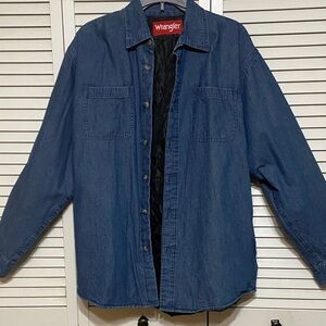 Vintage Wrangler Blue Jean Quilted Lining Light Shirt Jacket Size Medium